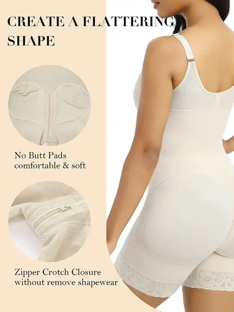 Gaine colombiana femme – Ventre plat, effet push-up, entrejambe zippé, bretelles amovibles