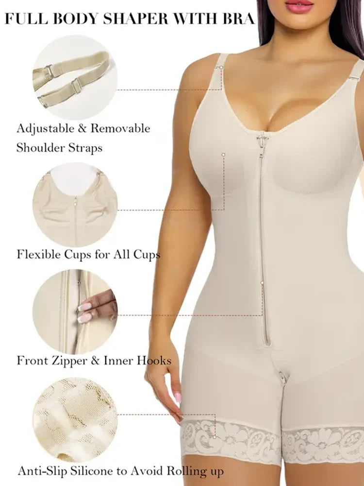 Gaine colombiana femme – Ventre plat, effet push-up, entrejambe zippé, bretelles amovibles