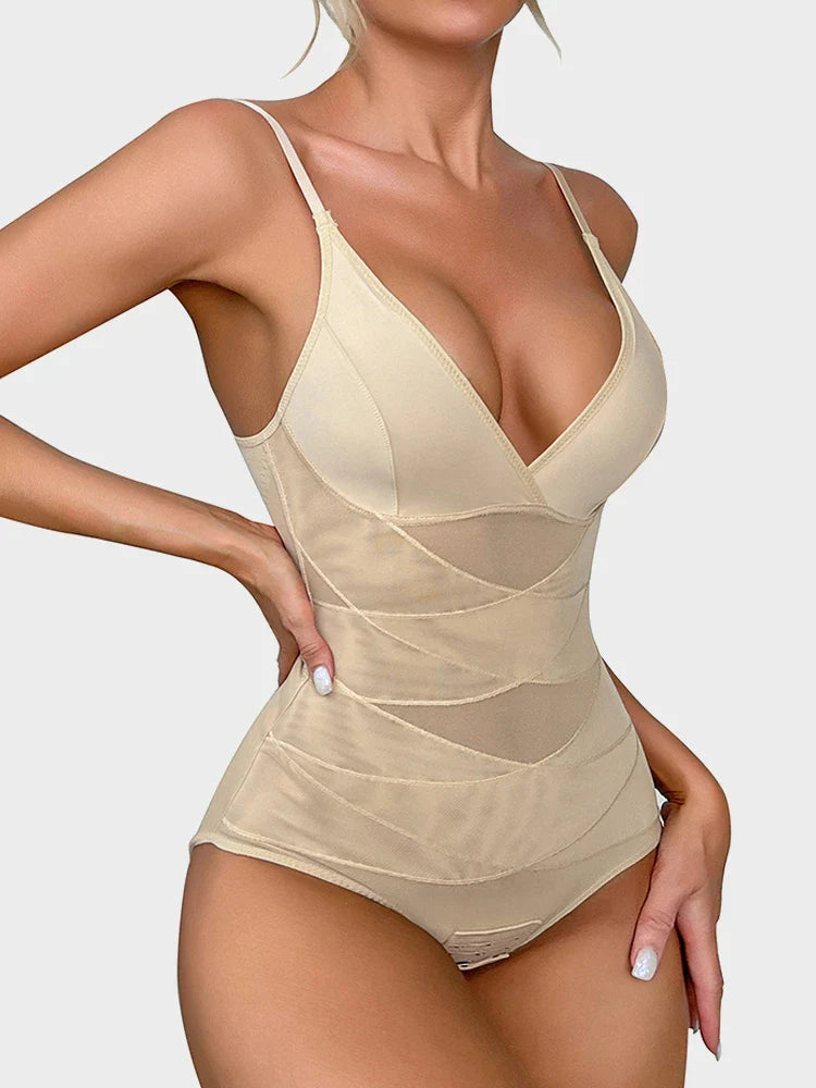 Body gainant ventre plat à col V avec soutien-gorge intégré