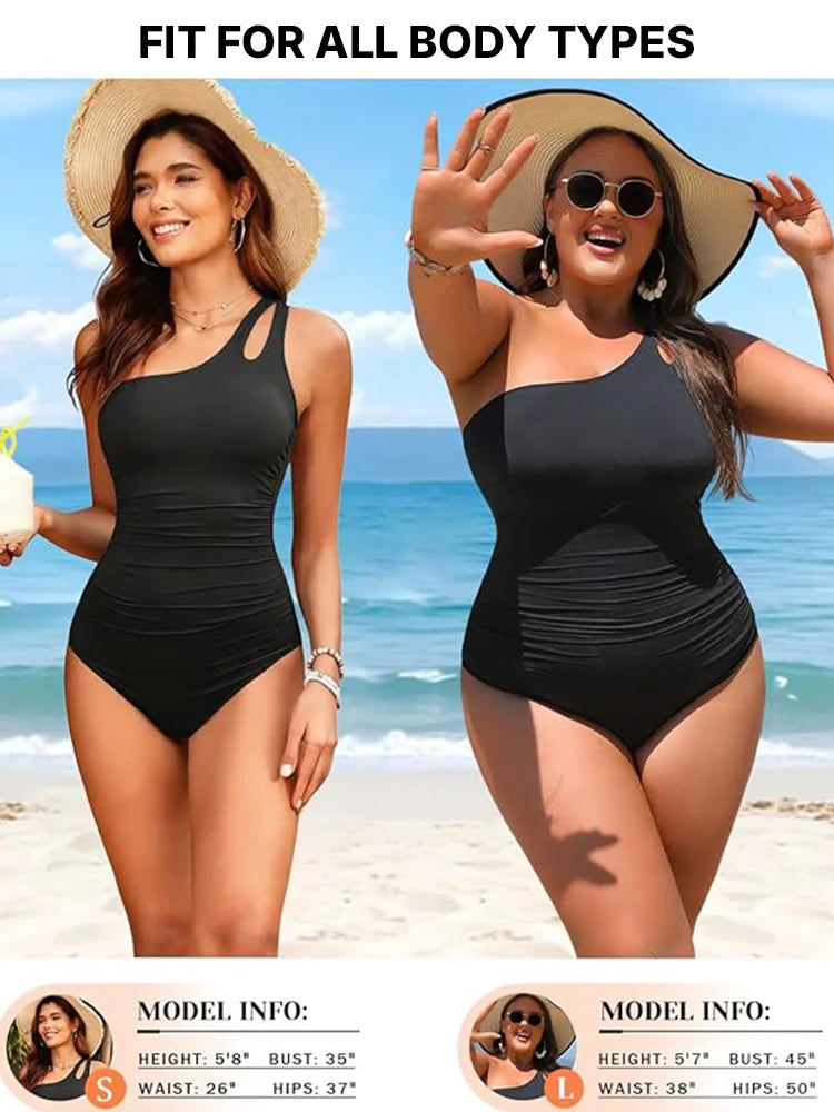 Maillot 1 pièce asymétrique effet ventre plat