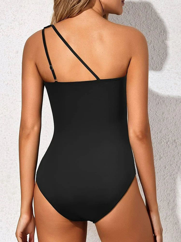 Maillot 1 pièce asymétrique effet ventre plat