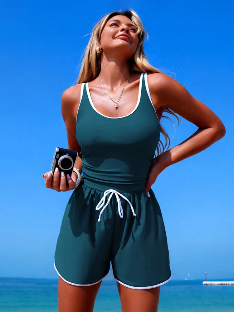 Combishort de bain femme Shape Solver Sport à liserés contrastants