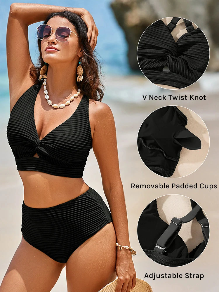 Bikini taille haute sans coutures à drapé torsadé