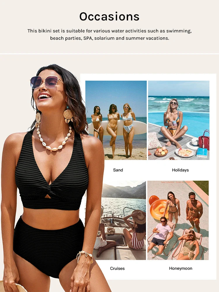 Bikini taille haute sans coutures à drapé torsadé