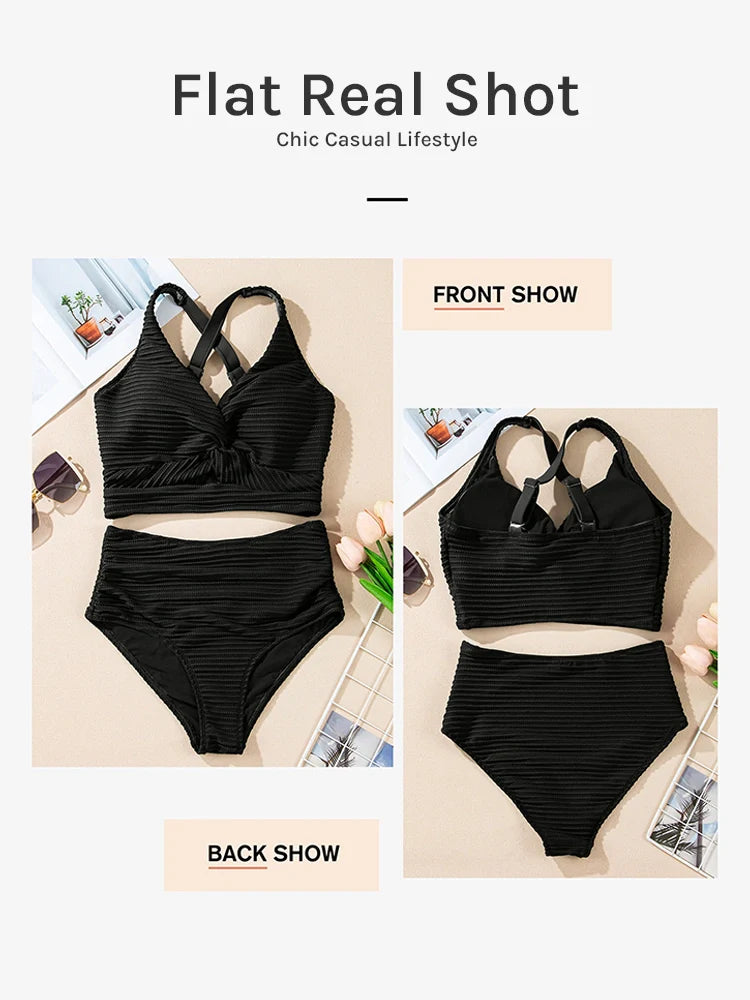 Bikini taille haute sans coutures à drapé torsadé