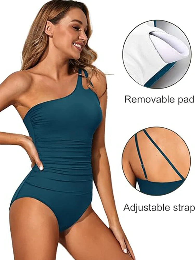 Maillot 1 pièce asymétrique effet ventre plat