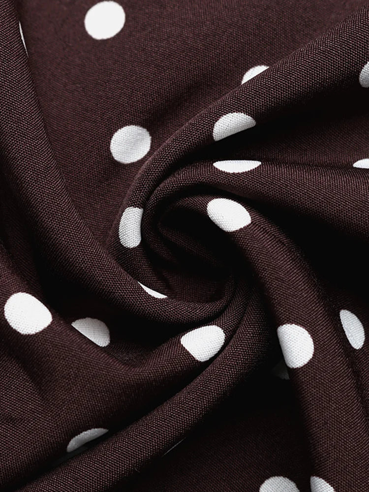 Robe en satin à pois – Col licou en V, coupe trapèze