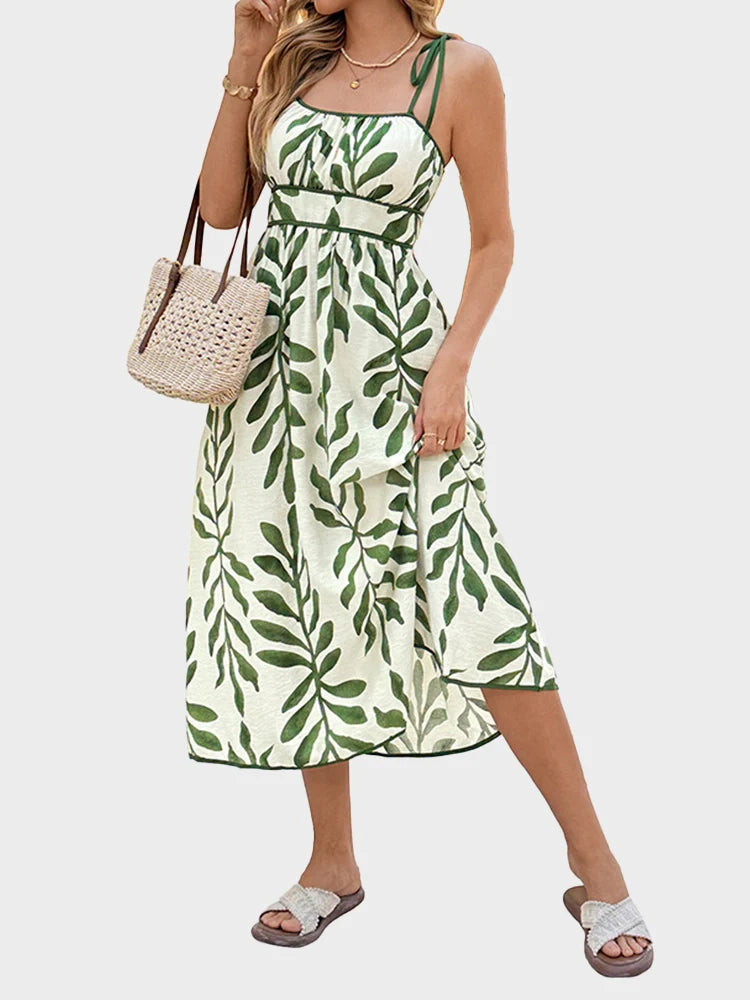Robe midi à imprimé feuillage