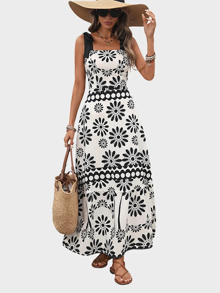 Robe longue imprimée dos nu à col licou