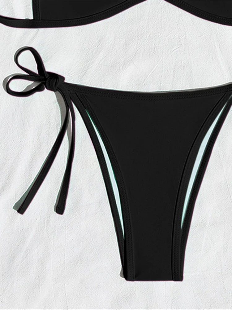 Bikini 2 pièces femme dos nu à nouer, échancré et uni