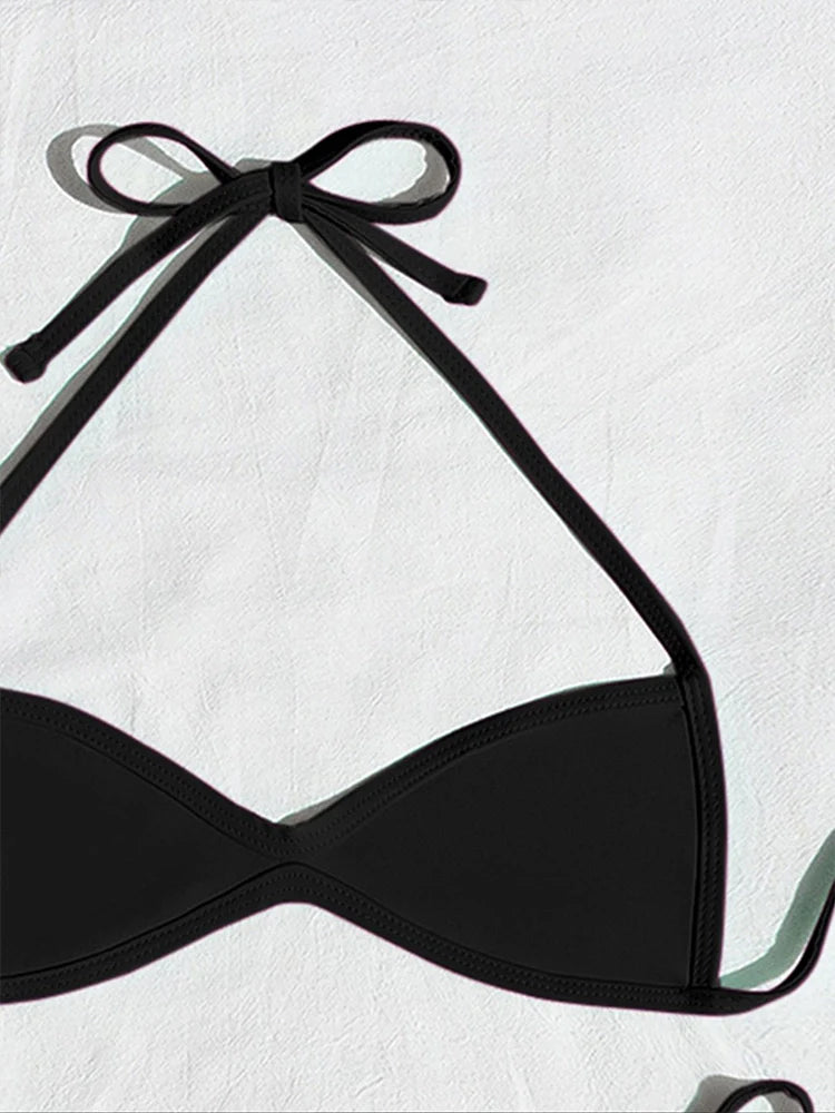 Bikini 2 pièces femme dos nu à nouer, échancré et uni