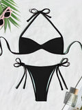 Bikini 2 pièces femme dos nu à nouer, échancré et uni