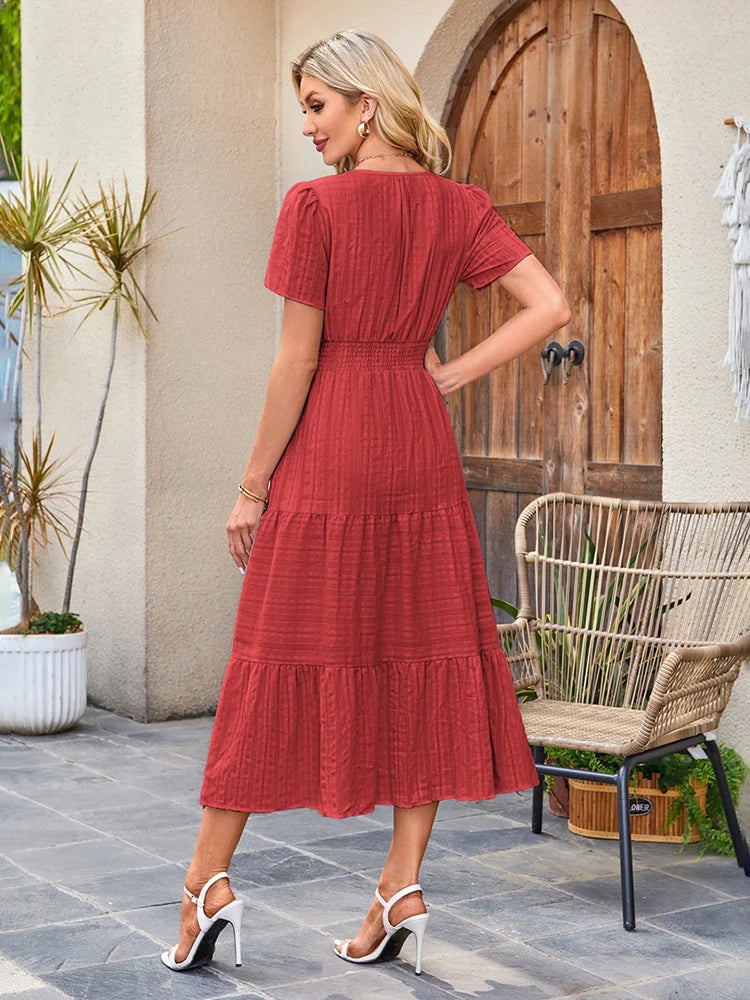 Robe longue décontractée manches courtes avec poches