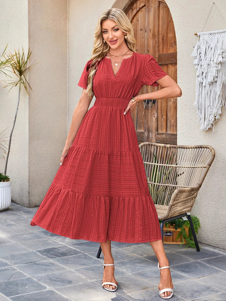 Robe longue décontractée manches courtes avec poches
