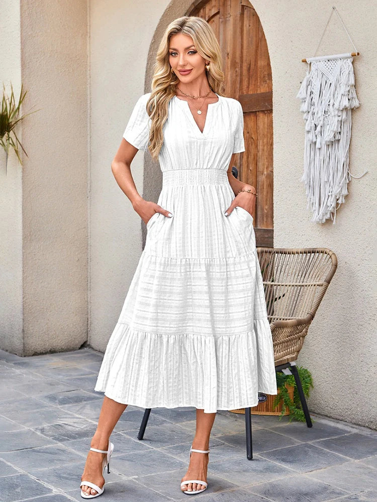 Robe longue décontractée manches courtes avec poches