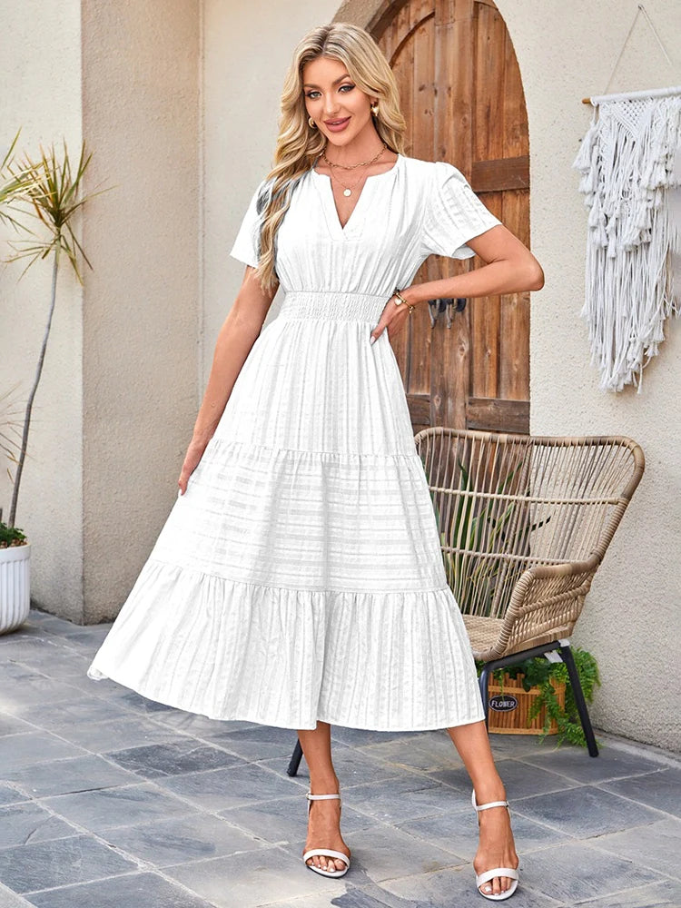 Robe longue décontractée manches courtes avec poches