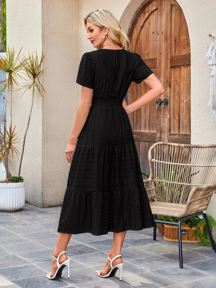 Robe longue décontractée manches courtes avec poches