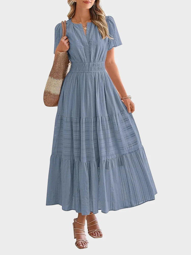 Robe longue décontractée manches courtes avec poches