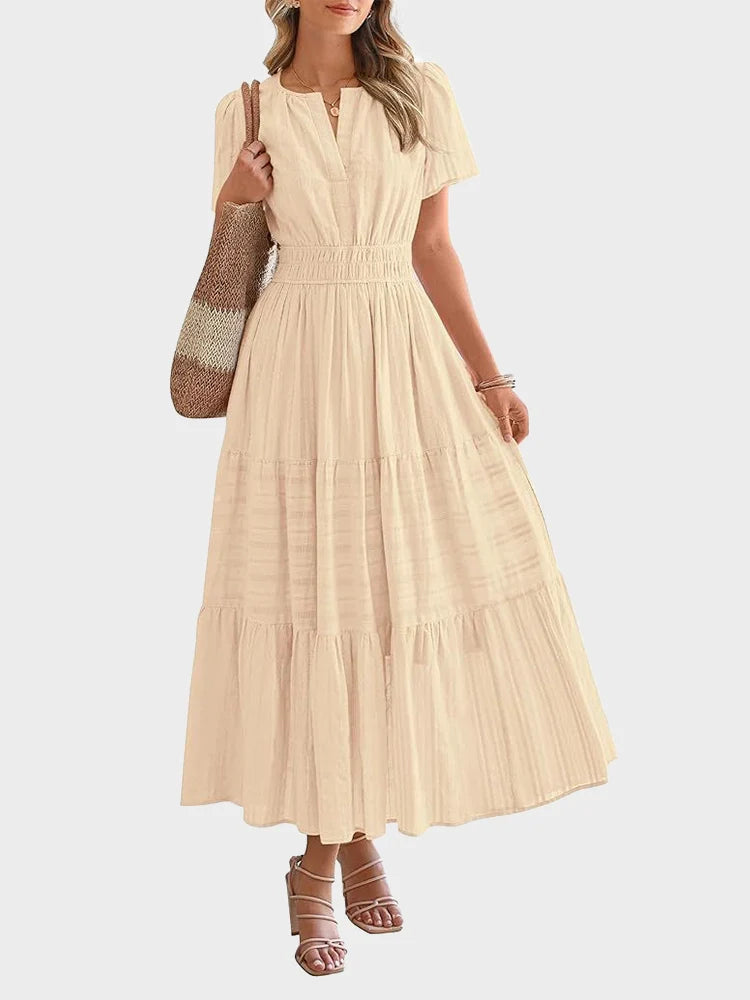 Robe longue décontractée manches courtes avec poches