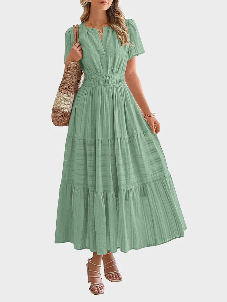 Robe longue décontractée manches courtes avec poches