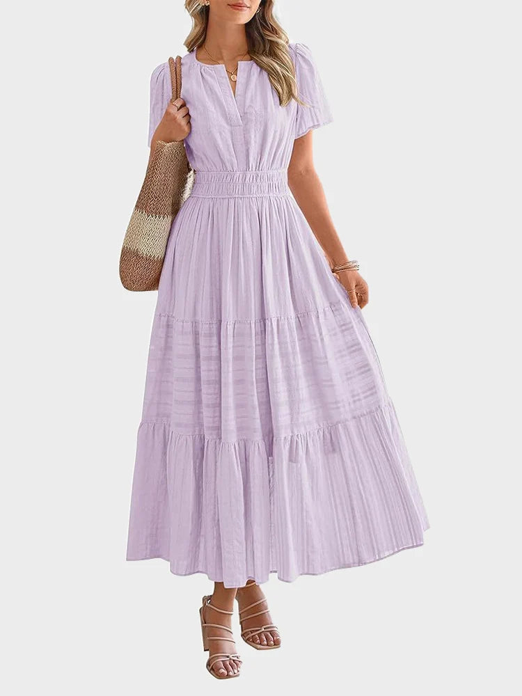 Robe longue décontractée manches courtes avec poches
