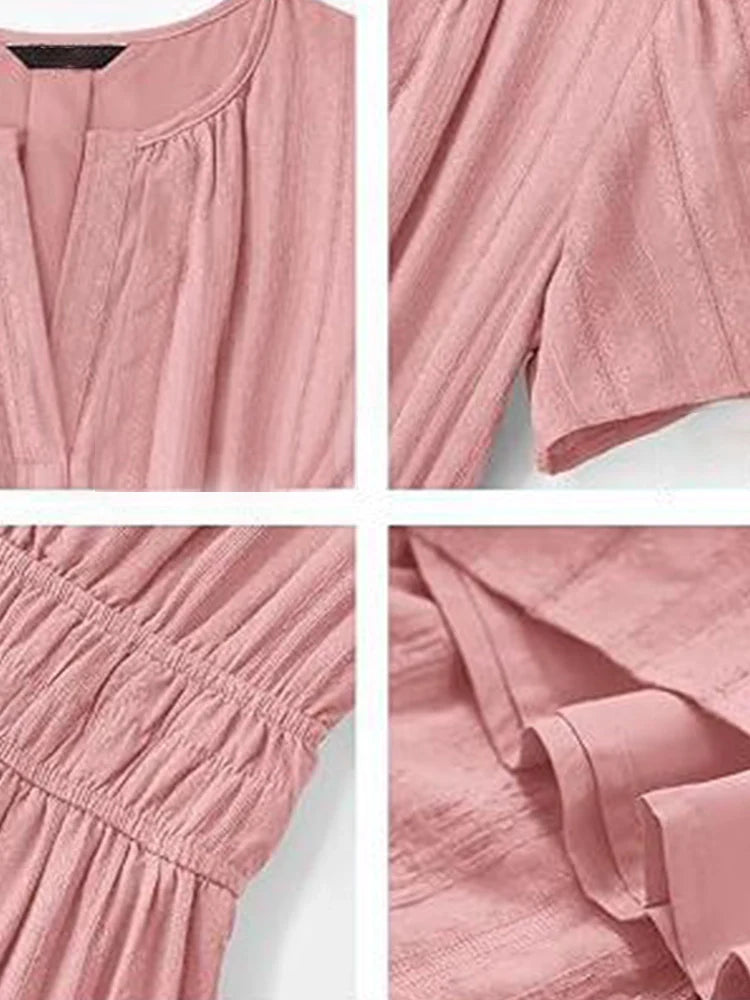 Robe longue décontractée manches courtes avec poches