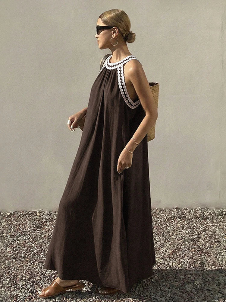 Robe d’été bohème sans manches à col licou 2026