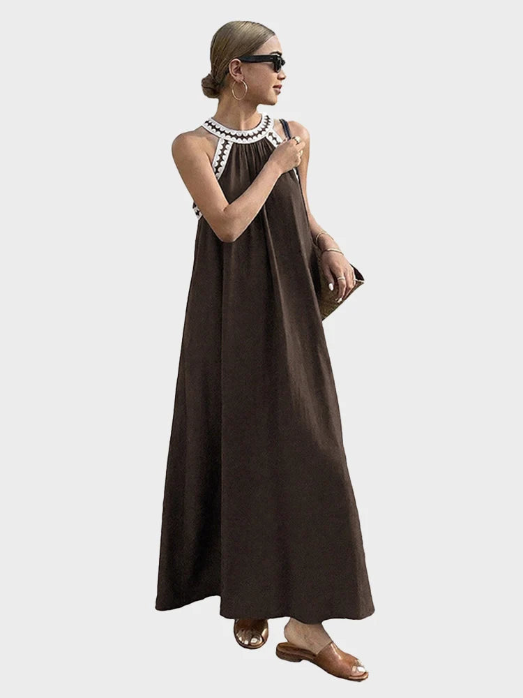 Robe d’été bohème sans manches à col licou 2026