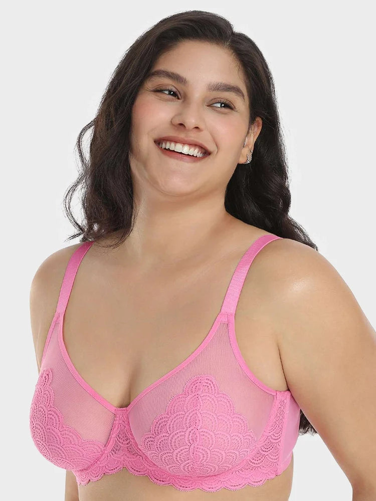 Soutien-gorge à armatures en dentelle festonnée pour poitrine généreuse