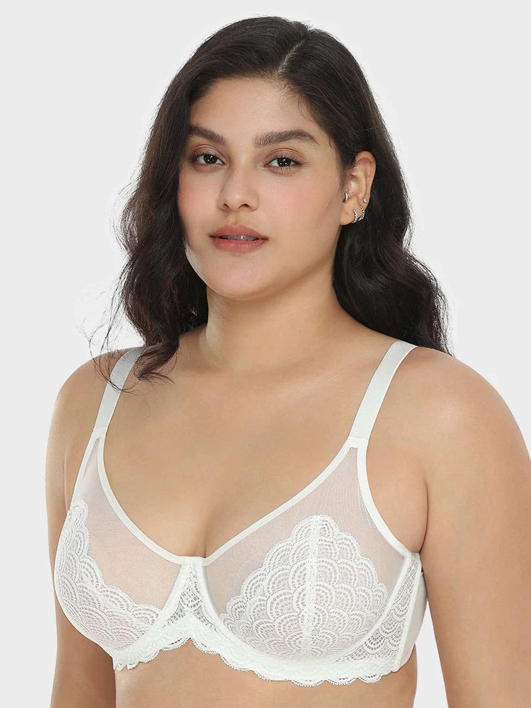 Soutien-gorge à armatures en dentelle festonnée pour poitrine généreuse