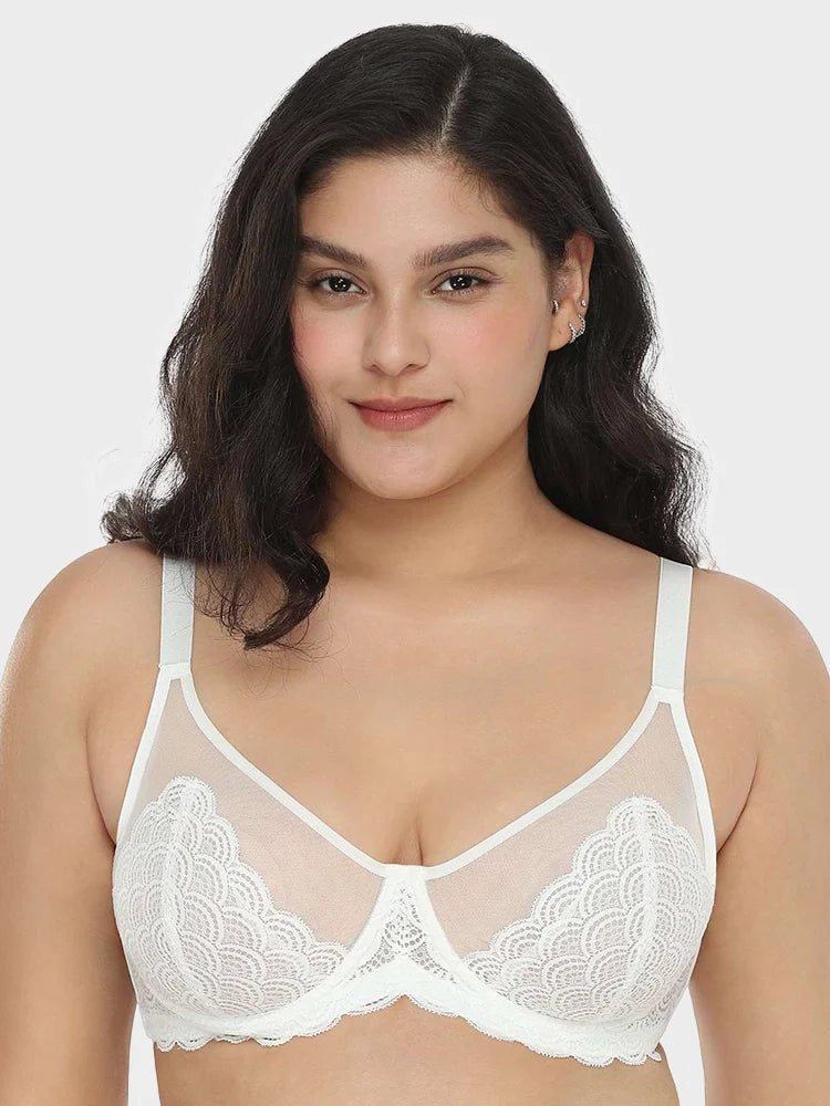 Soutien-gorge à armatures en dentelle festonnée pour poitrine généreuse