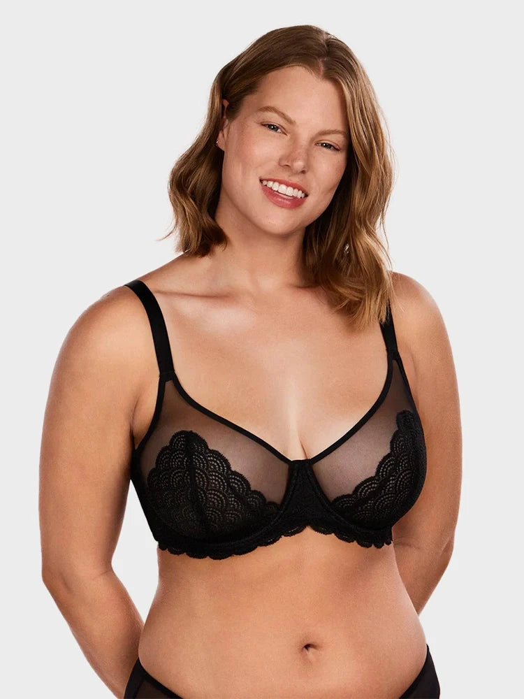Soutien-gorge à armatures en dentelle festonnée pour poitrine généreuse