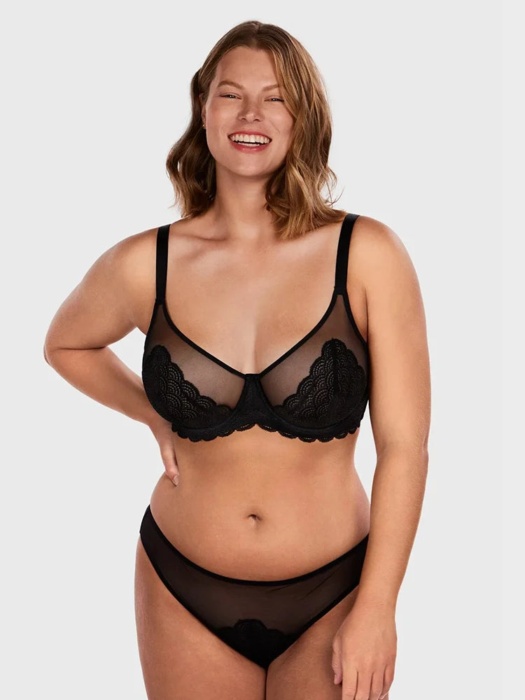 Soutien-gorge à armatures en dentelle festonnée pour poitrine généreuse