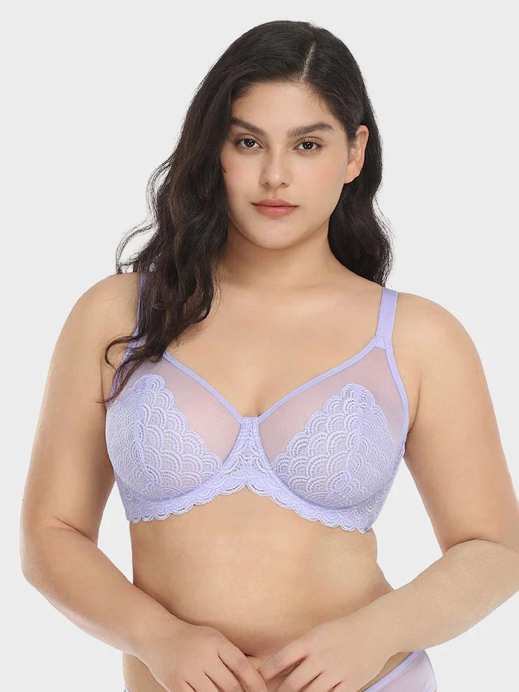 Soutien-gorge à armatures en dentelle festonnée pour poitrine généreuse