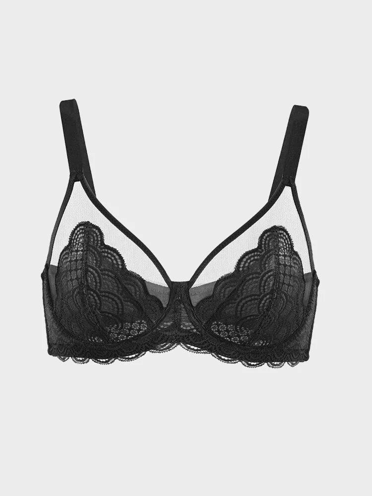 Soutien-gorge à armatures en dentelle festonnée pour poitrine généreuse