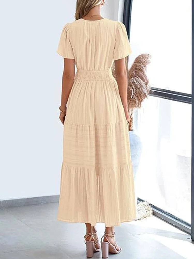Robe longue décontractée manches courtes avec poches