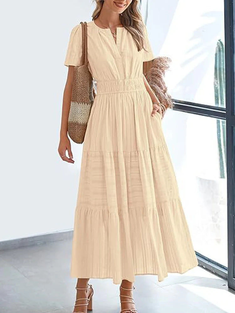 Robe longue décontractée manches courtes avec poches