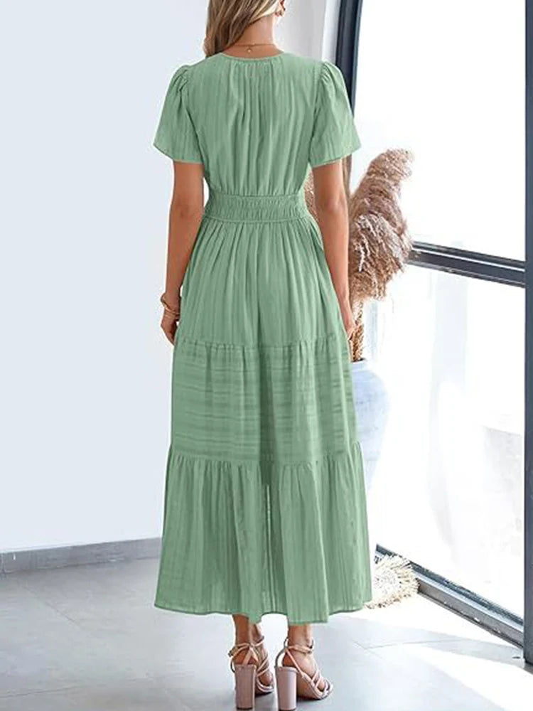 Robe longue décontractée manches courtes avec poches