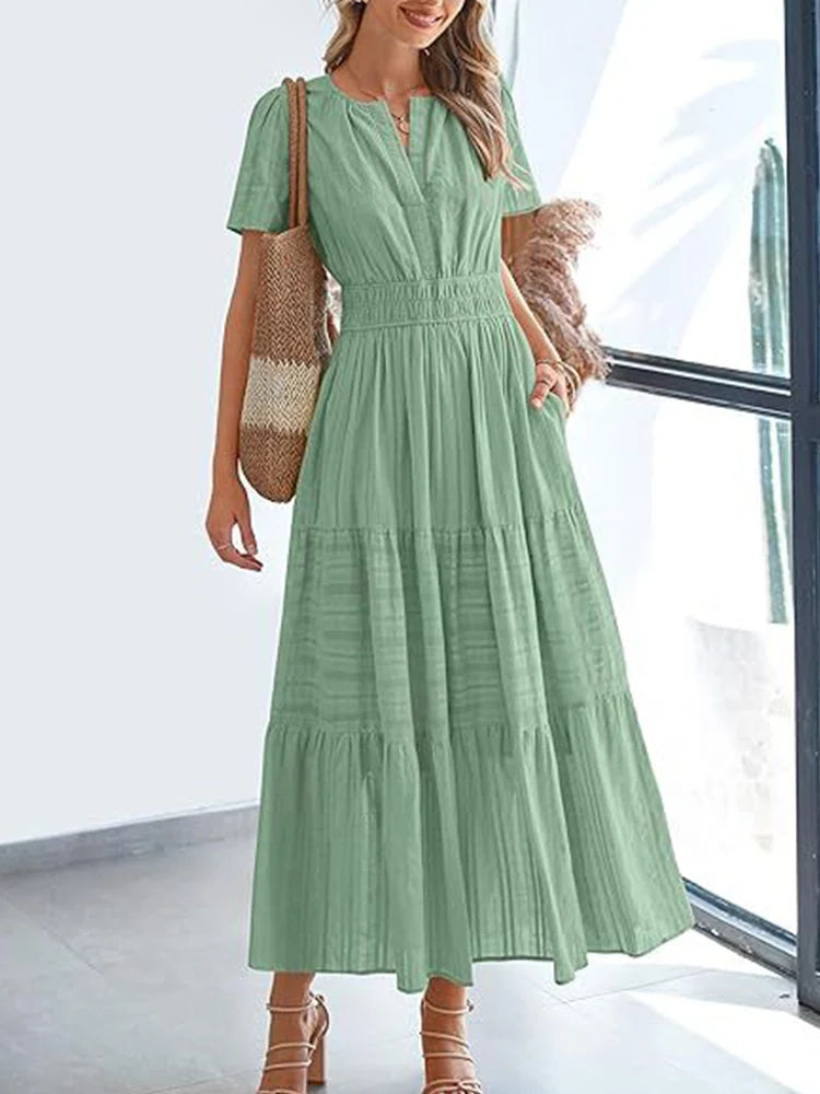 Robe longue décontractée manches courtes avec poches
