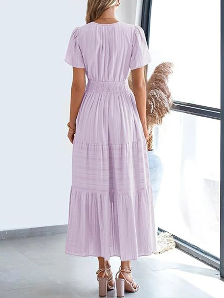 Robe longue décontractée manches courtes avec poches