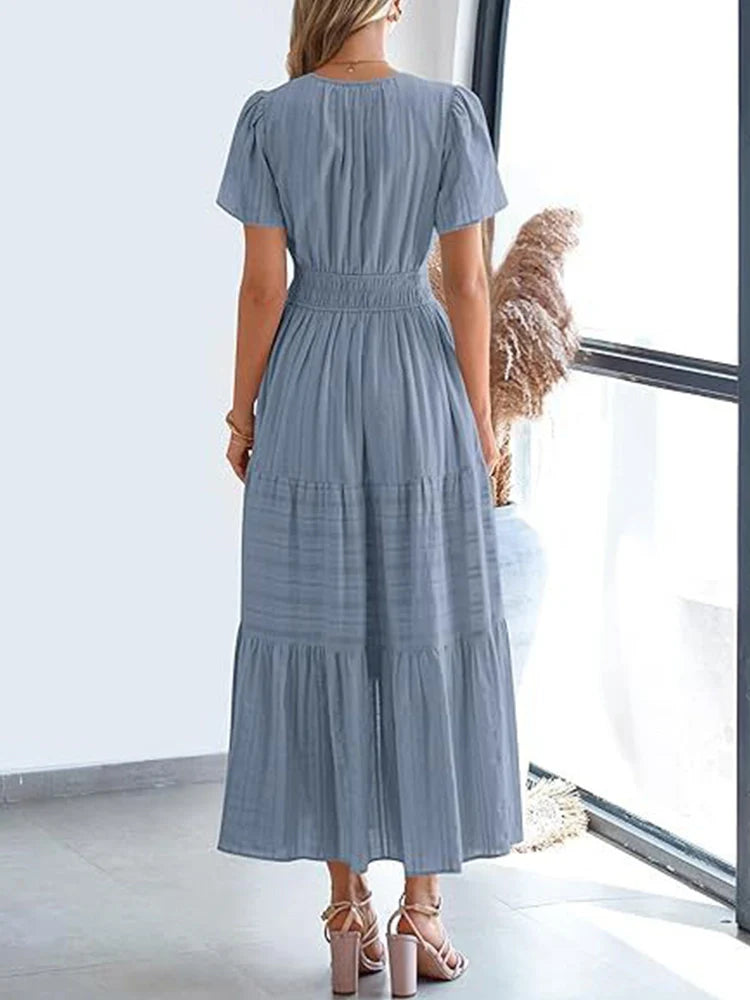 Robe longue décontractée manches courtes avec poches