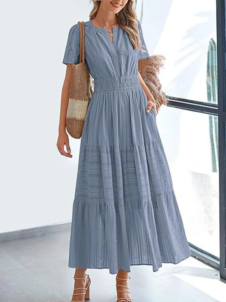 Robe longue décontractée manches courtes avec poches