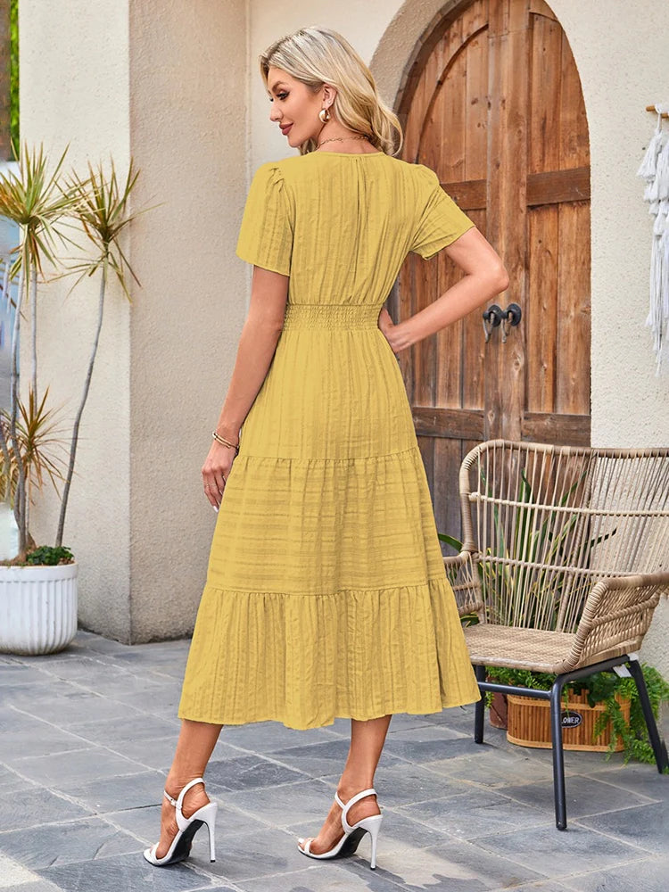 Robe longue décontractée manches courtes avec poches