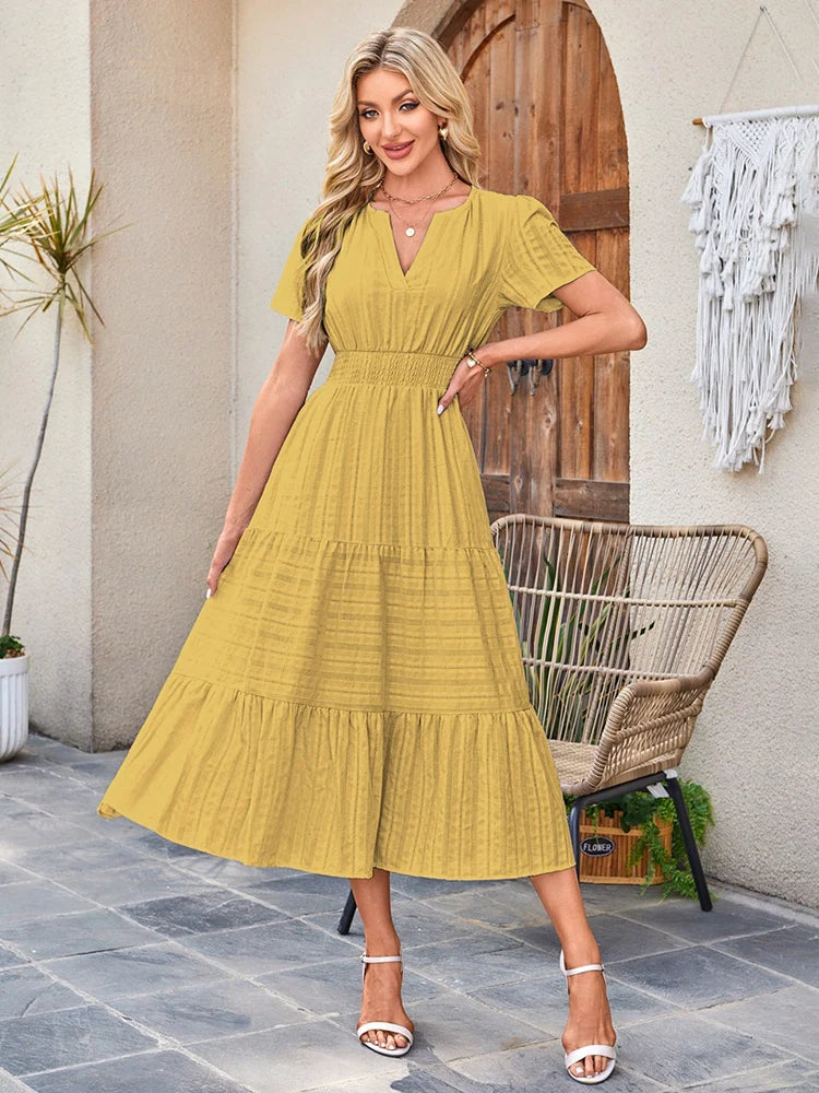 Robe longue décontractée manches courtes avec poches