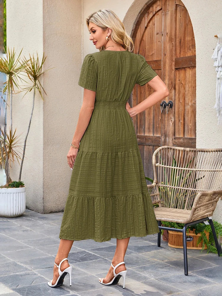 Robe longue décontractée manches courtes avec poches