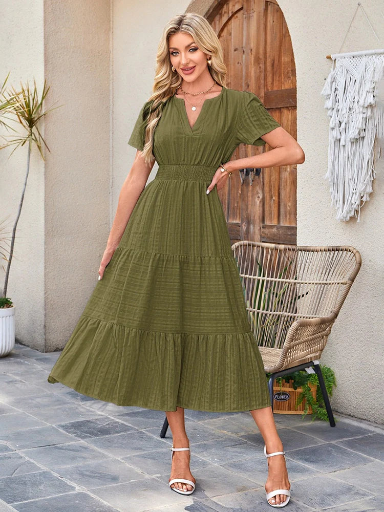 Robe longue décontractée manches courtes avec poches