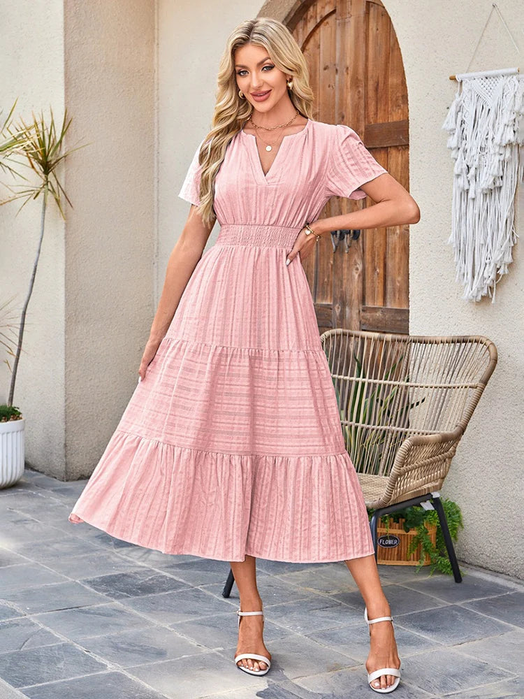 Robe longue décontractée manches courtes avec poches