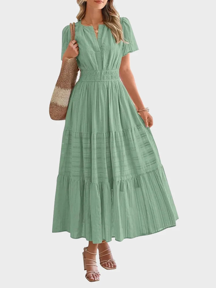 Robe longue décontractée manches courtes avec poches