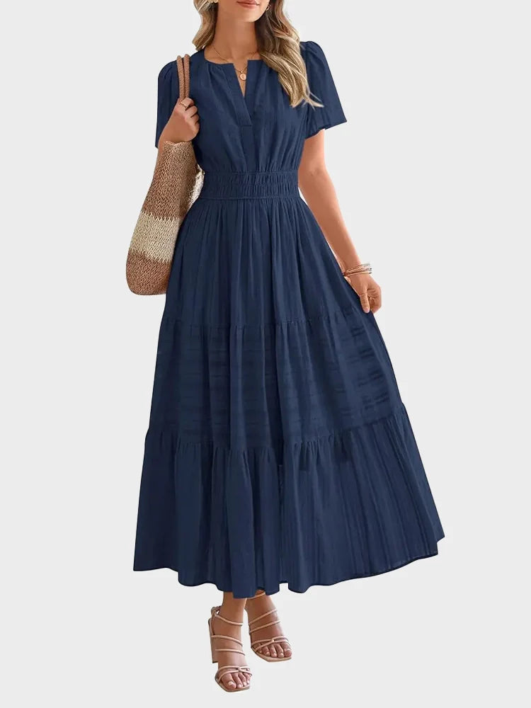 Robe longue décontractée manches courtes avec poches