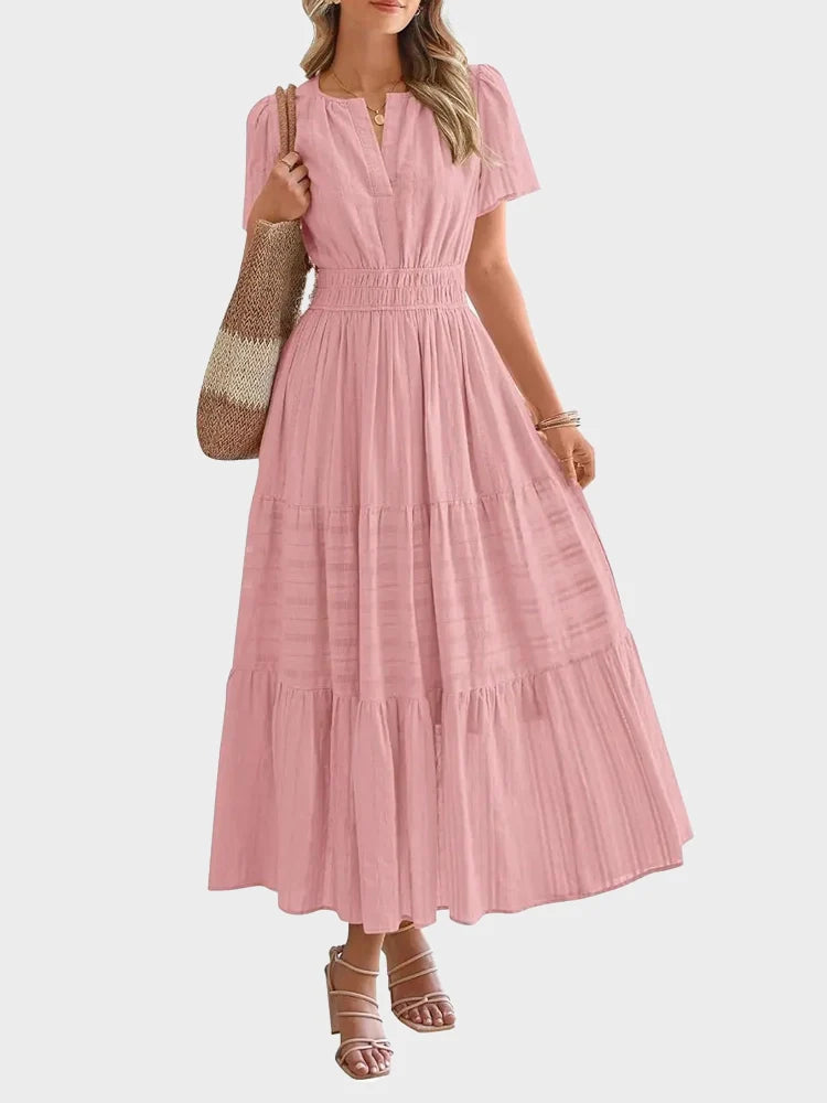 Robe longue décontractée manches courtes avec poches